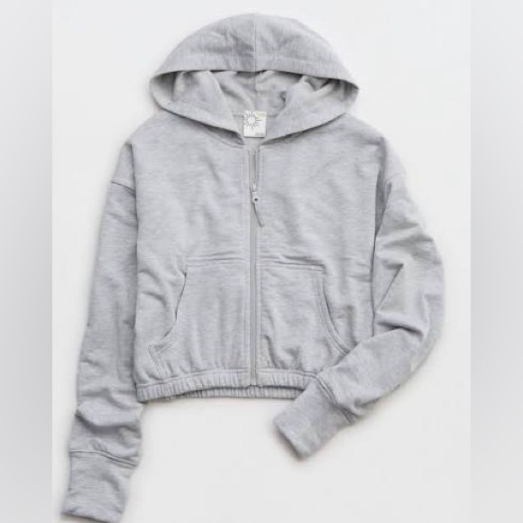 OFFLINE By Aerie OTT Cropped Full Zip Jacket Grey Sweatshirt Large - Picture 2 of 6